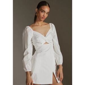 Mare x Anthropologie Womens Dress XXS White Mini Cut Out Twill Smocked